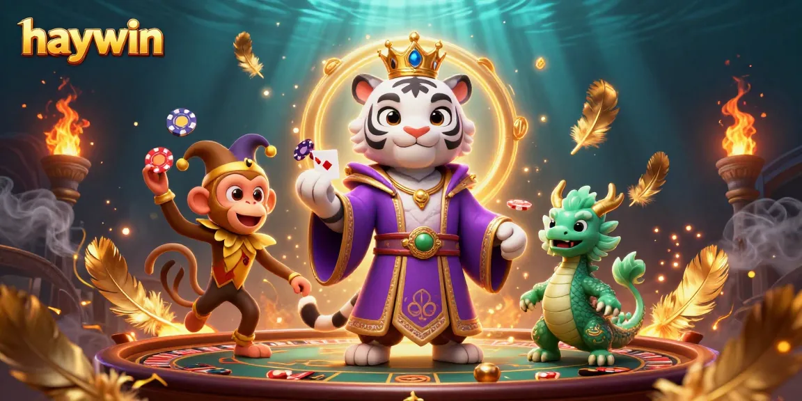 Experience the excitement of haywin as the playful characters engage in vibrant casino action with dramatic lighting.