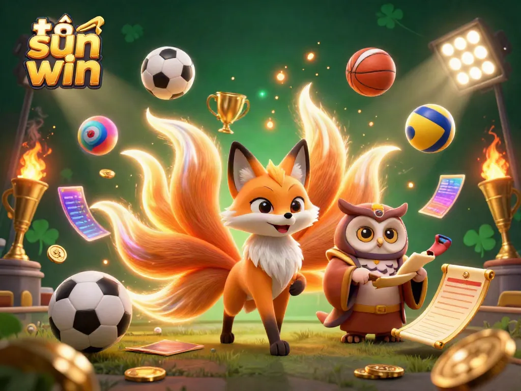 Experience the thrill of tải sun win with vibrant characters and dynamic sports elements in this colorful 3D illustration.