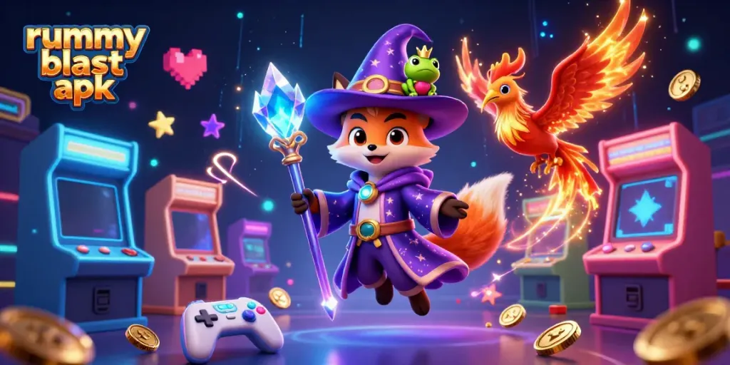 Play rummy blast apk with thrilling graphics, a wizard fox, and a fire phoenix in a magical casino!