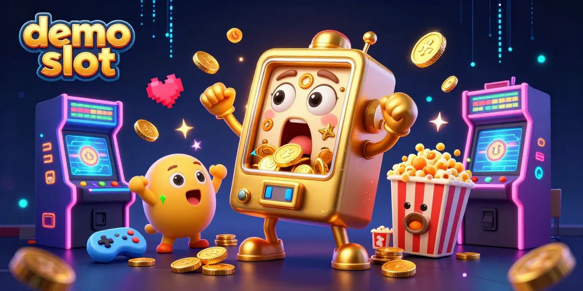 Experience thrilling demo slot action with a golden slot machine celebrating its jackpot in a vibrant arcade.