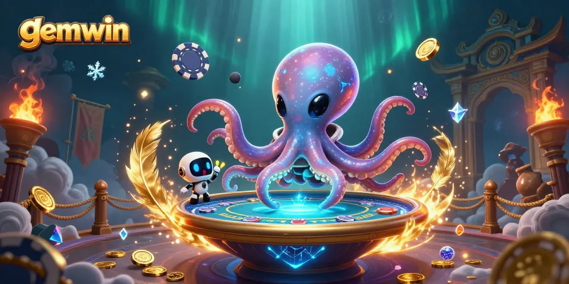 Experience thrilling gameplay at gemwin with a vibrant, 3D illustrated casino scene featuring an alien octopus at a poker table.