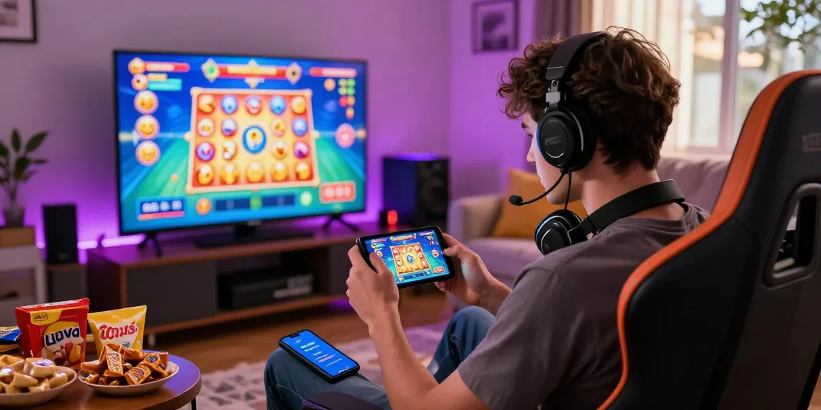 Exciting gaming moment showcasing สล็อตวอเล็ท on a mobile device, with vibrant graphics and lively atmosphere.