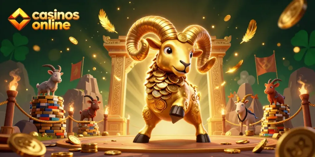 Ilumina tus juegos en casinos online con un carnero dorado en acción.