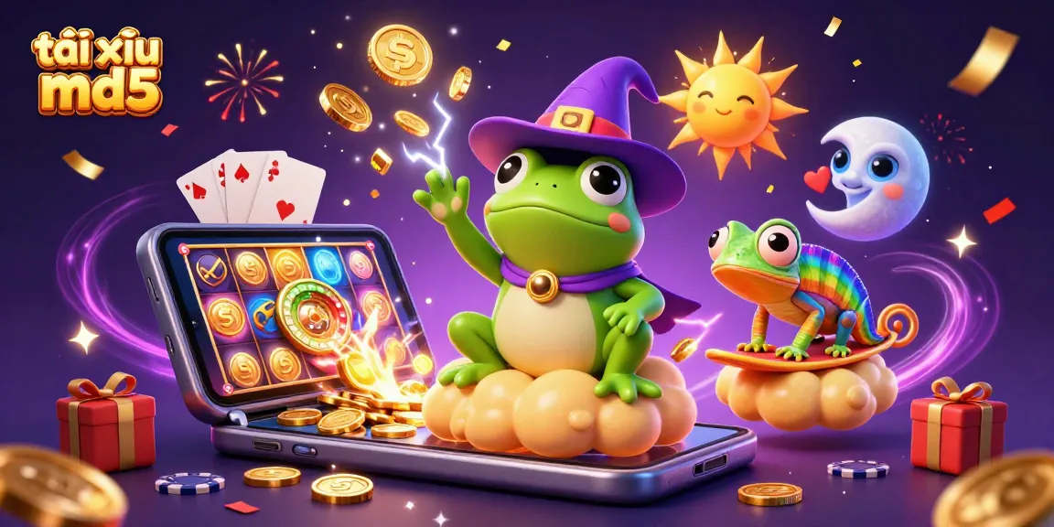 Experience exciting wins at tài xỉu md5 with vibrant 3D gaming illustrations featuring golden coins and slot games.