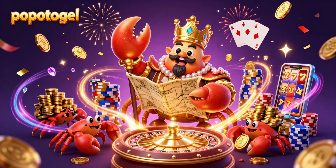 Experience popotogel with luxurious gameplay featuring golden crab emperor and casino elements.
