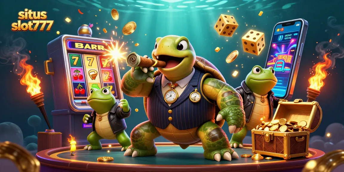 Experience excitement with situs slot777 as cartoon characters celebrate amidst a vibrant casino scene.