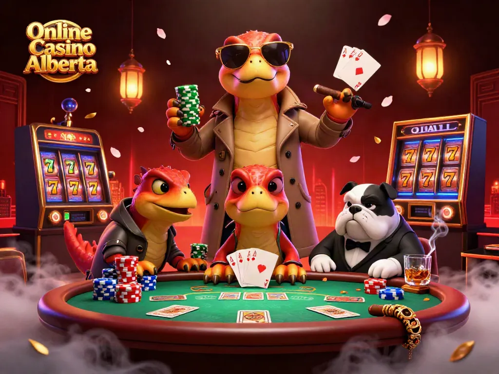 Engage in thrilling games at Online Casino Alberta with a vibrant casino illustration