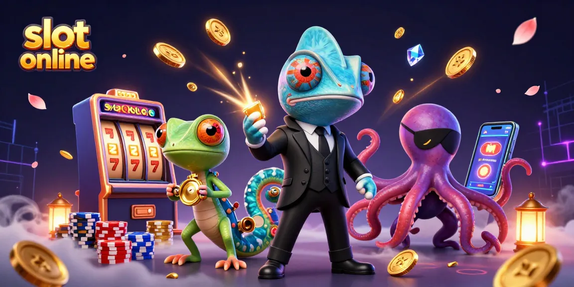 Slot online yang menarik dengan chameleon, gecko, dan octopus dalam aksi perjudian.