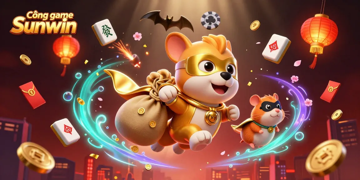 Experience thrilling gameplay at Cổng game Sunwin with our vibrant casino-themed illustration featuring flying characters and elements.