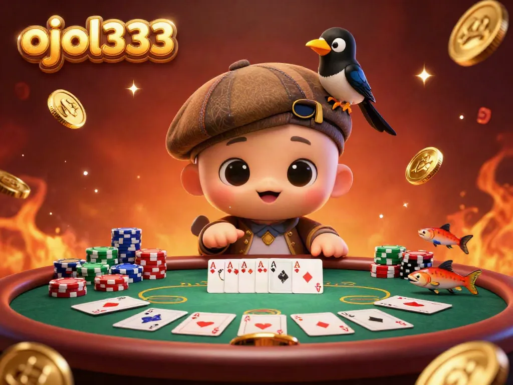 Experience the magic of gambling with ojol333 amidst colorful poker chips and vibrant characters.