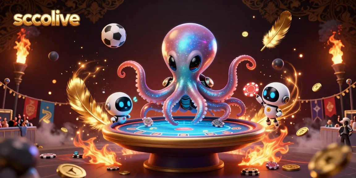 Socolive provides a vibrant sports betting experience with an alien octopus at the poker table amidst dynamic gaming elements.