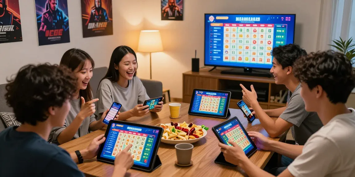 Online gaming experience with ulartoto players enjoying lottery games together in a cozy living room.