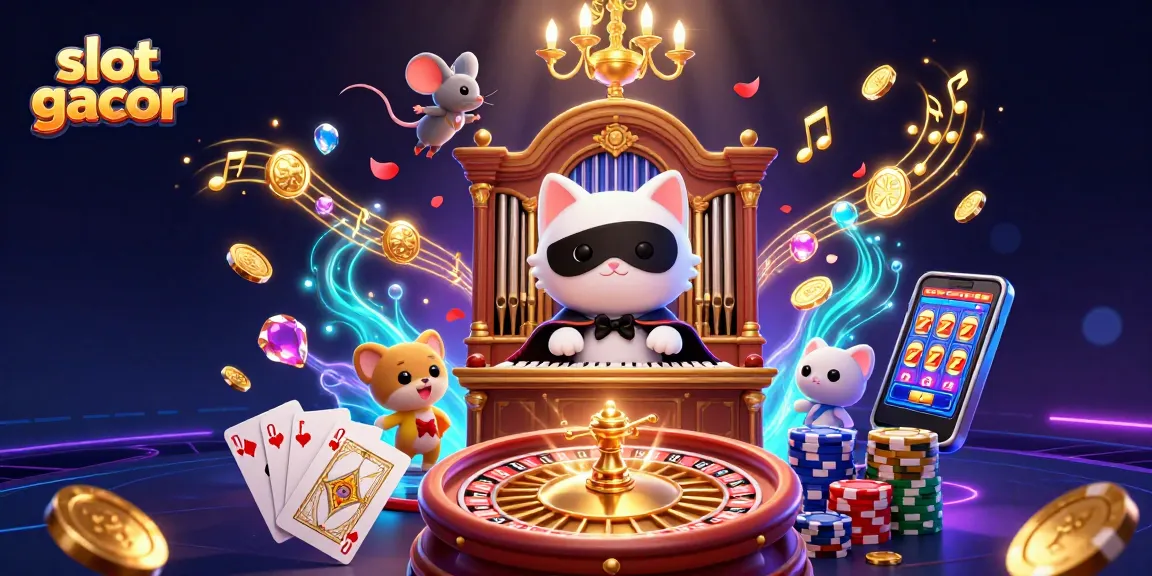 Mengakses slot gacor dengan keseruan kasino, permata emas dan jackpot berkilauan di layar.