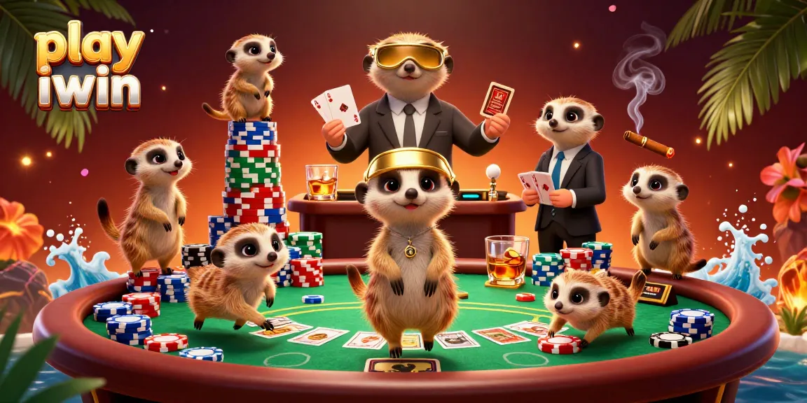 Experience the thrill to play iwin with meerkats in an exciting casino scene full of chips.