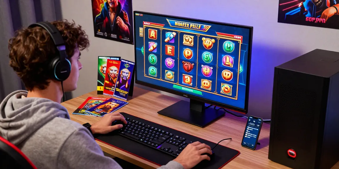 Test slots online with vibrant graphics and gaming setup for immersive experience.