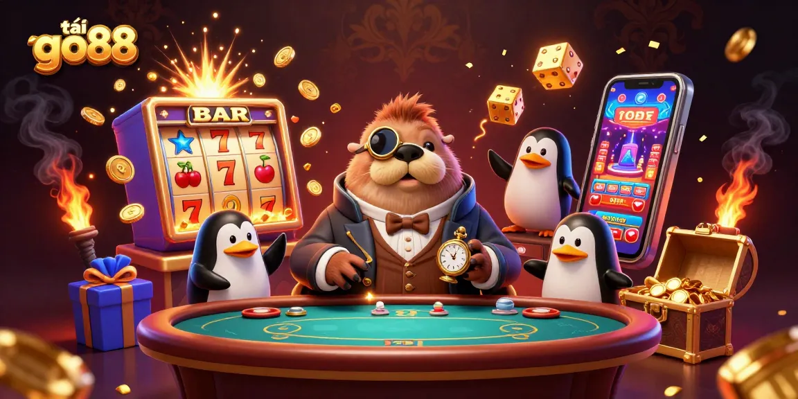 Immerse in excitement with tải go88 as the walrus deals poker underwater amidst coins and jackpot explosions.