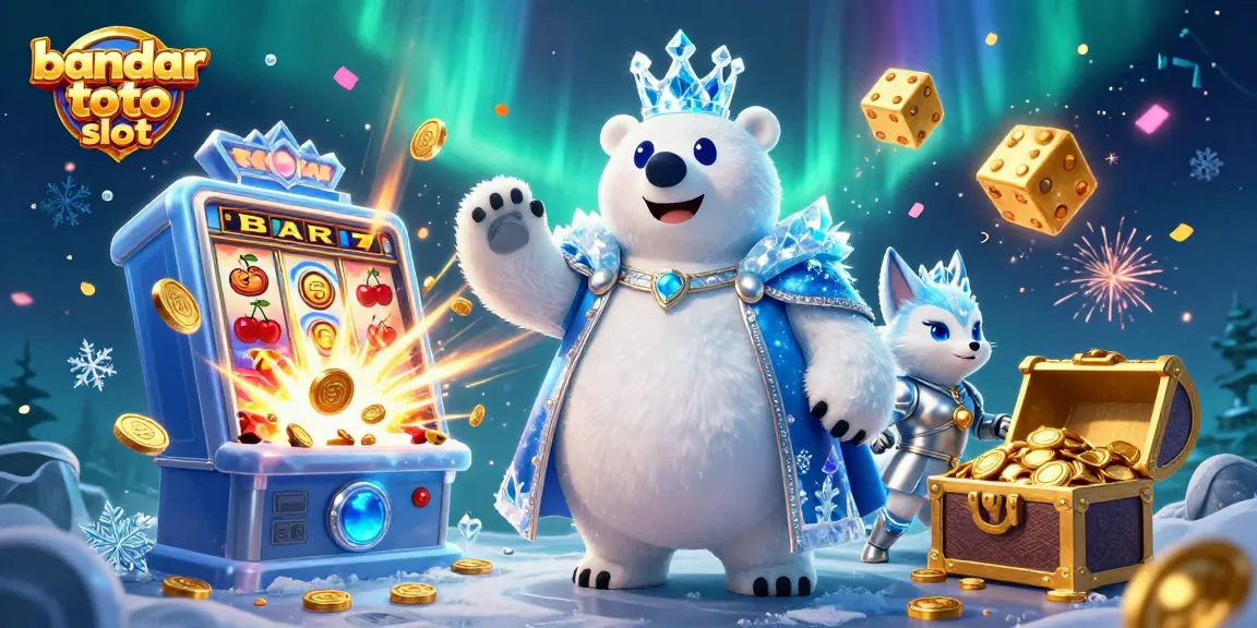 Experience exciting wins with bandar toto slot as a 3D cartoon ice king and snow fox champion in an atmospheric casino scene.