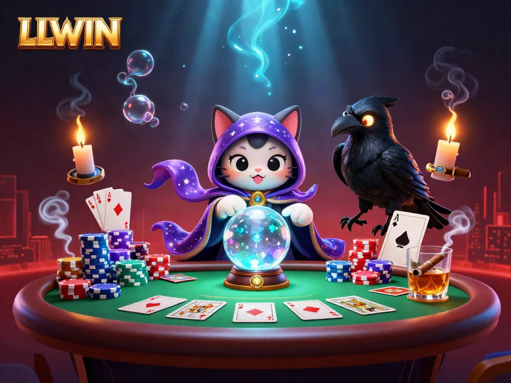 LLWIN engages bettors with mystical characters and vibrant casino elements, showcasing immersive gambling excitement.
