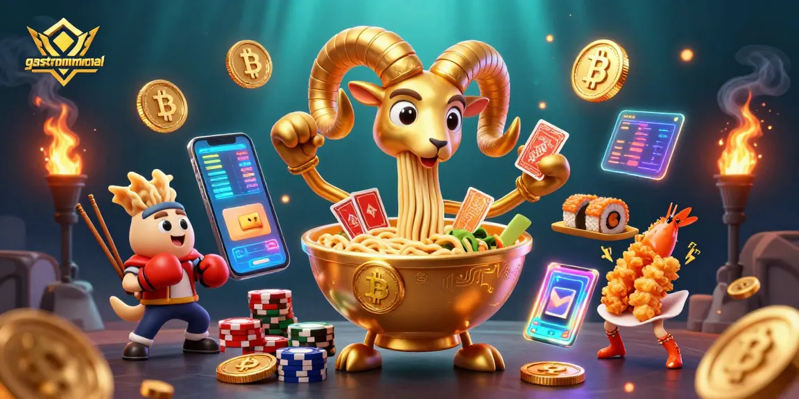 Experience thrilling bets with gastronomicalme's golden ramen bowl dealer in a vibrant casino scene.