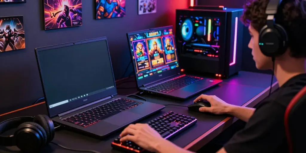 Player enjoying luxury111 slot in a vibrant gaming setup with dynamic lights.