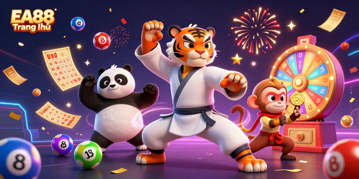 Experience thrilling moments at EA88 Trang chủ with dynamic lottery and bingo elements in a vibrant scene.