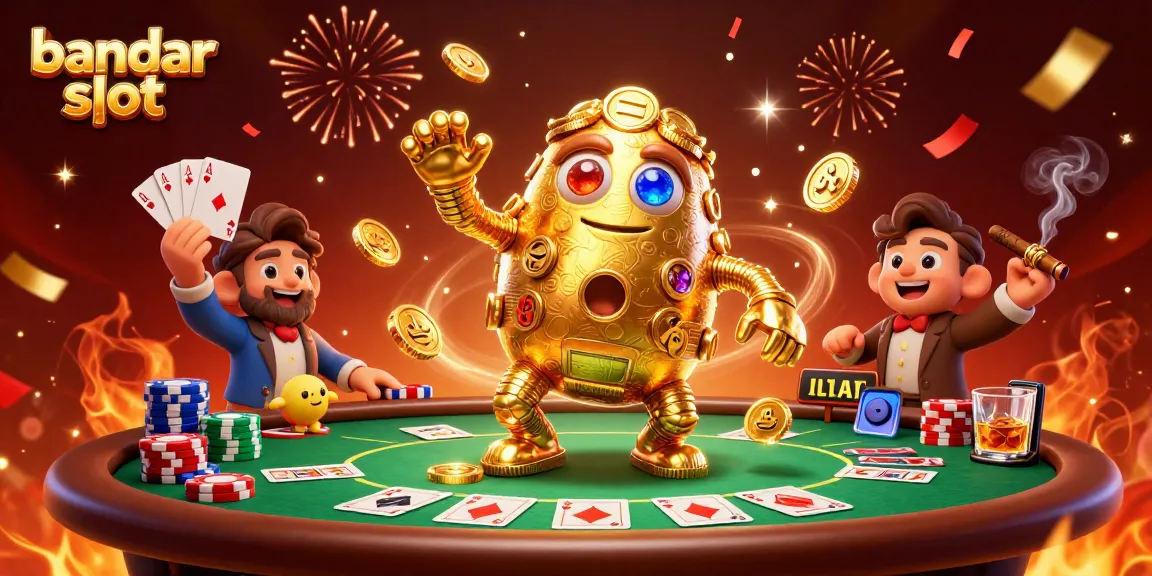 Memanfaatkan bandar slot, pengalaman bermain slot online yang menampilkan golem emas dan elemen kasino lainnya.