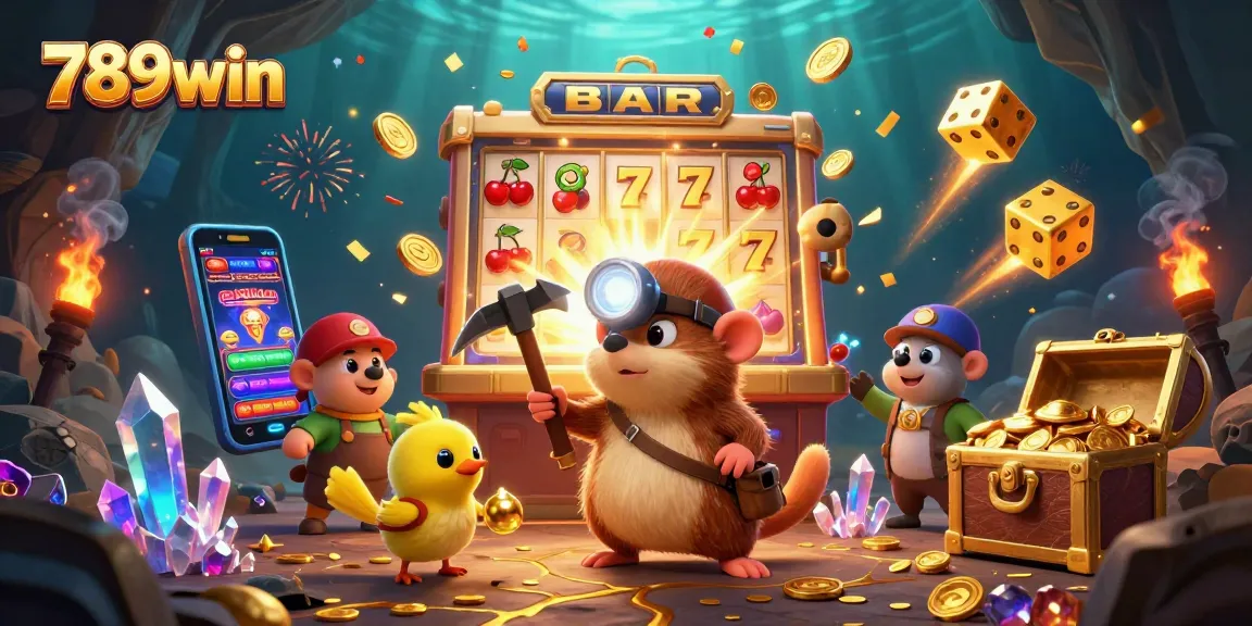 Experience thrilling wins at 789win with this vibrant casino-themed illustration depicting dynamic gambling elements.