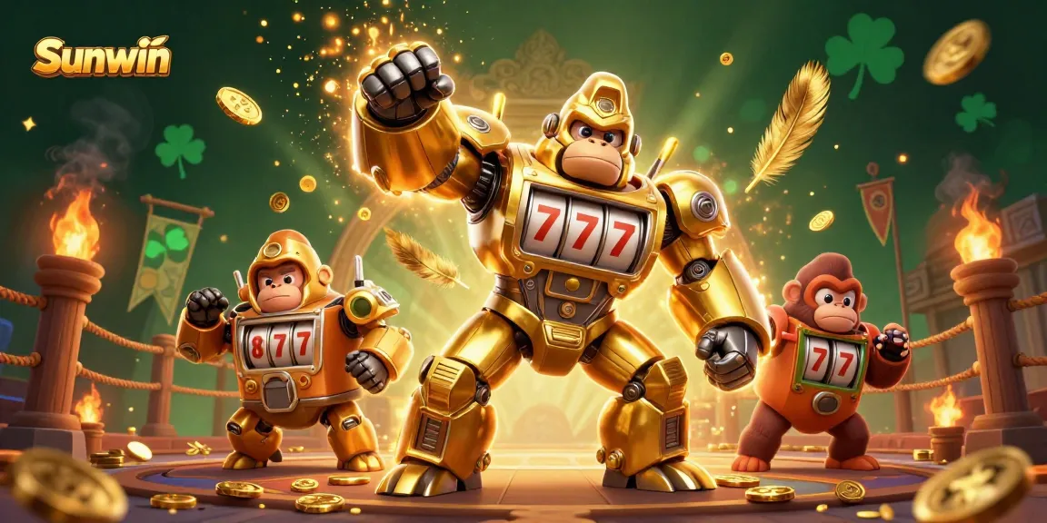 Experience the excitement of Sunwin with golden gorilla mech and dazzling casino elements bursting with action.