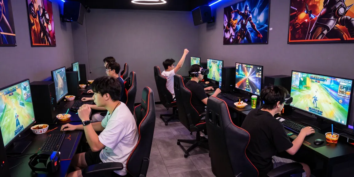 Exciting hit club gaming lounge with players immersed in competitive gameplay.