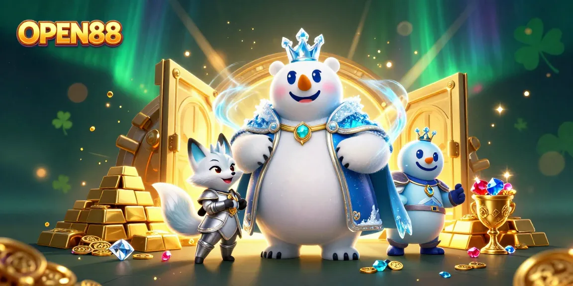 Engage in thrilling adventures with OPEN88 as the ice king and his companion unveil treasure in a magical casino.