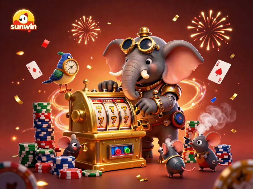 Experience exciting slots action with Sunwin, featuring vibrant steampunk elements and lavish casino details.