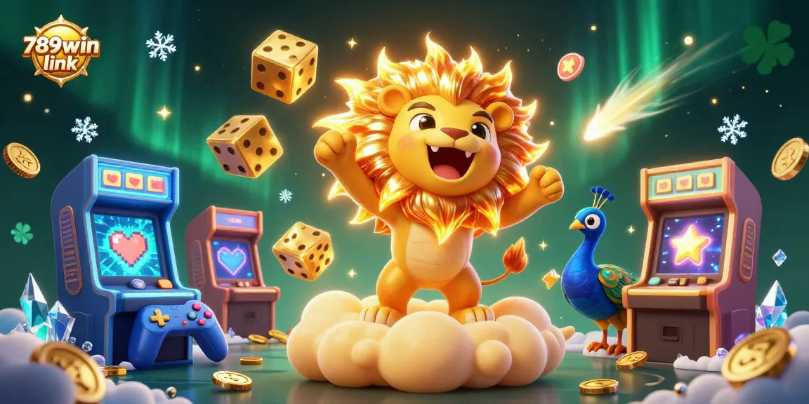 Engage with vibrant 789win link casino games featuring a roaring sun lion, golden dice, and peacock in an immersive 3D world.
