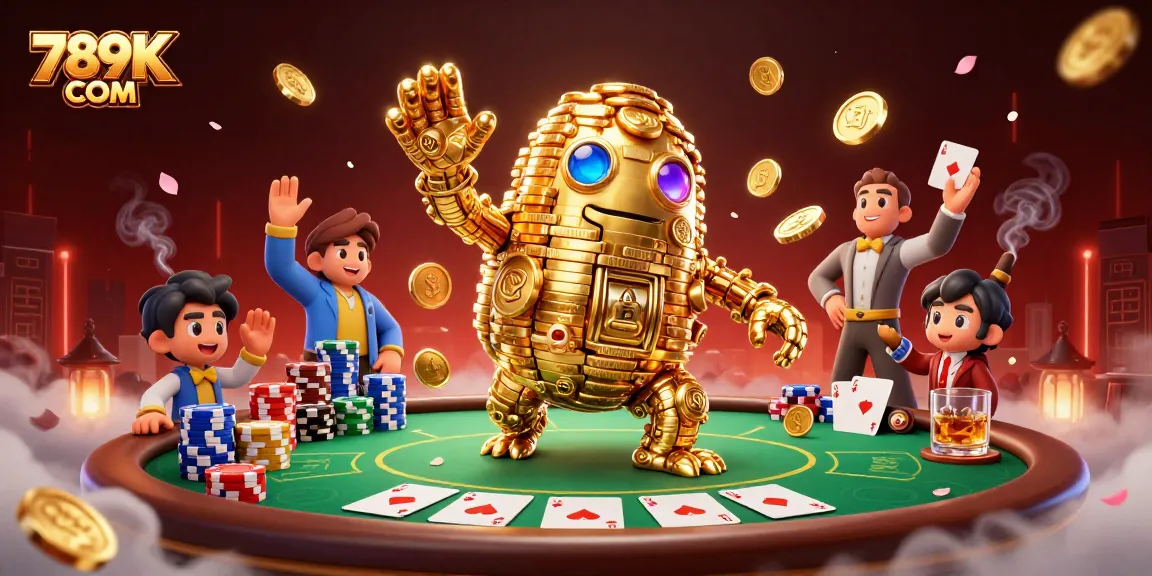 Experience thrilling games at 789K COM with a vibrant casino atmosphere featuring a golden golem.