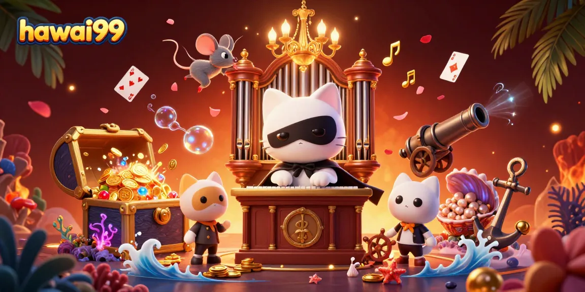 Experience the excitement of hawai99 with a vibrant, dynamic casino scene featuring unique characters.