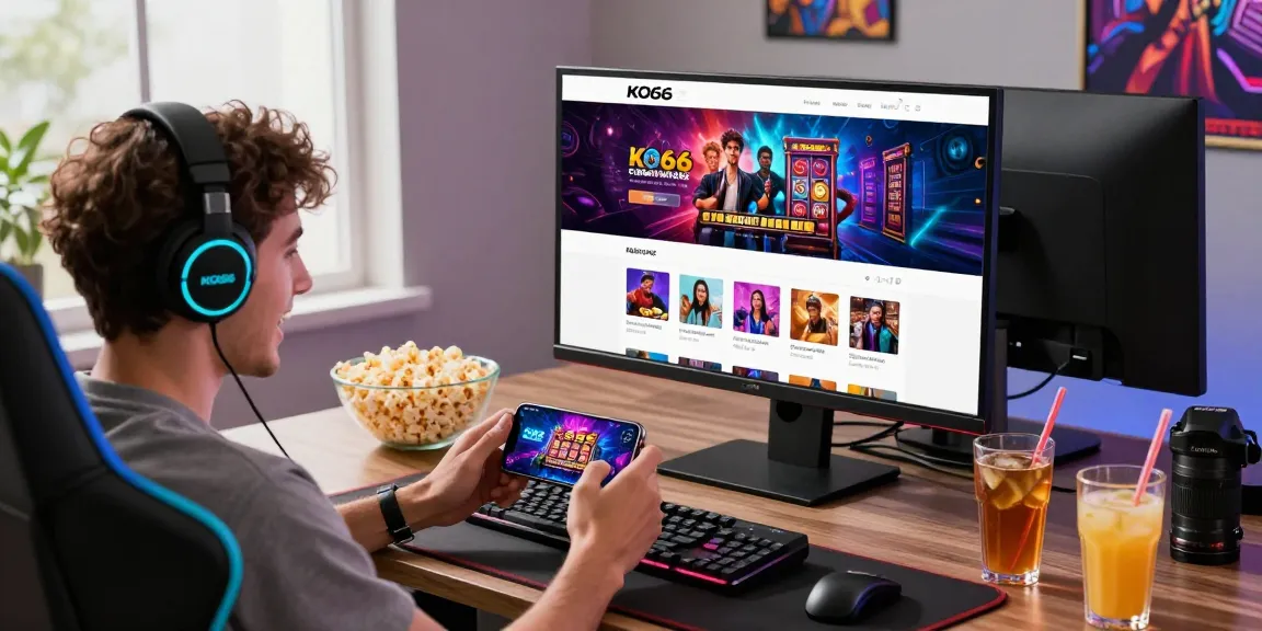 Engaged user enjoying KO66 app for online gaming with vibrant game graphics.