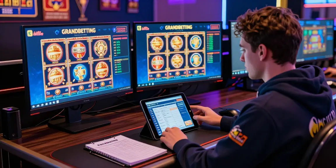 Player engaged in Grandbetting online casino, showcasing vibrant gaming setup and thrilling atmosphere.