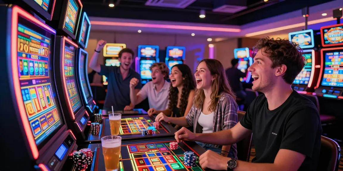 Slot di Dewa123 yang menarik dengan pemain bersemangat di kasino.