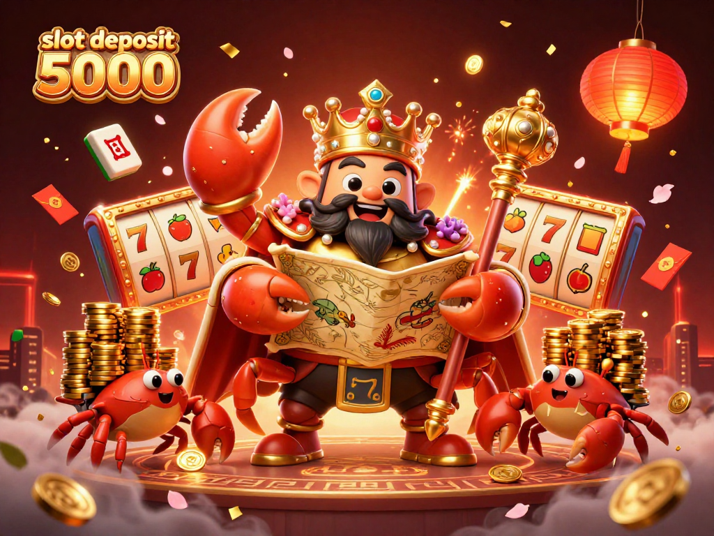 Experience slot deposit 5000 excitement with a golden crab emperor, vibrant casino elements, and dynamic gameplay energy.