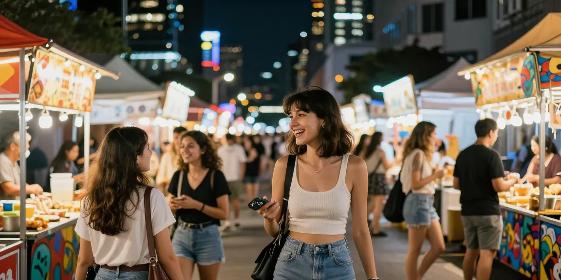 Gái gọi trò chuyện tại chợ đêm sôi động với những ánh đèn màu sắc