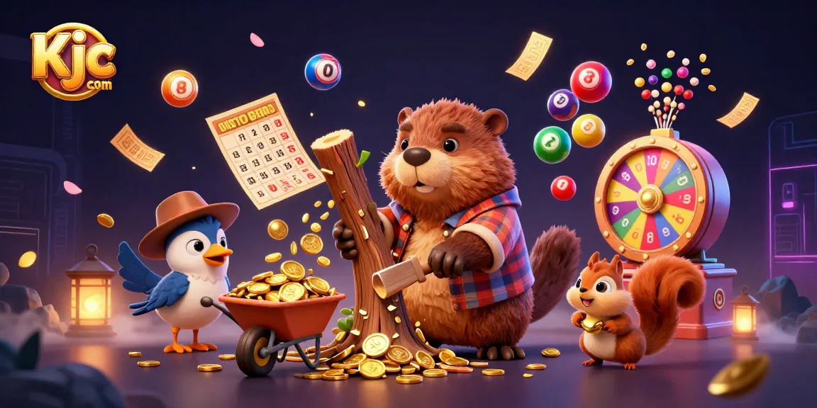 Play the exciting lottery games at Kjc us com while colorful lottery balls rain down in this vibrant illustration.