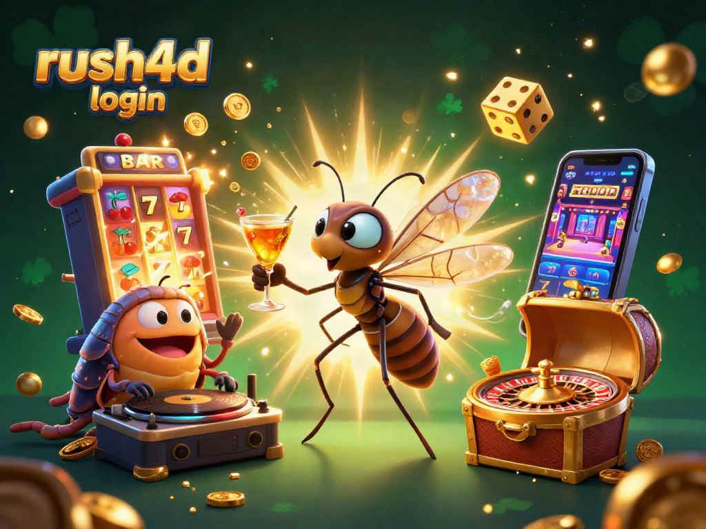 Masuk ke dunia judi dengan rush4d login, sambil menikmati slot dan kasino pada ilustrasi 3D ini.