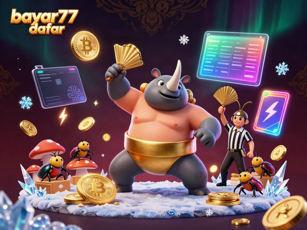 Engage in the thrilling world of bayar77 daftar with this vibrant 3D illustration showcasing a beetle sumo champion.