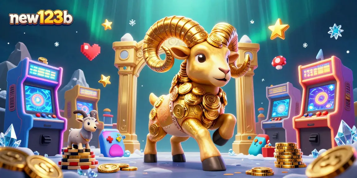 Experience vibrant gameplay at new123b with a dynamic illustration of casino elements and characters.