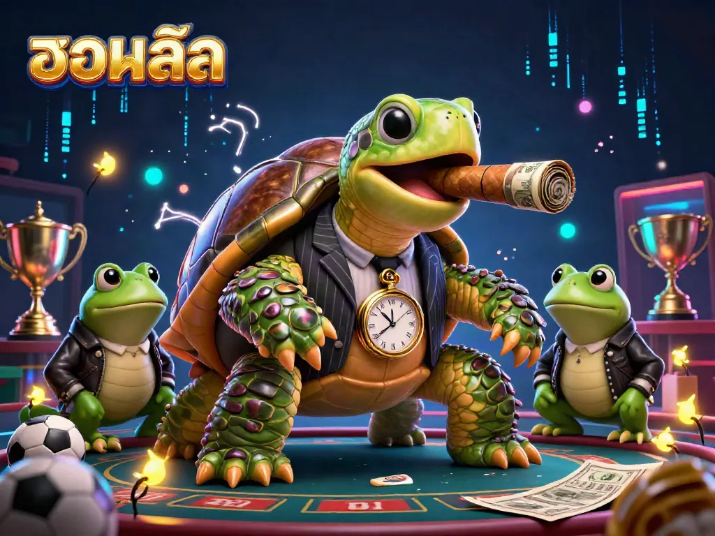 Bet live sports action with our engaging scene of gigantic turtle mobster and bullfrog enforcers at the casino.