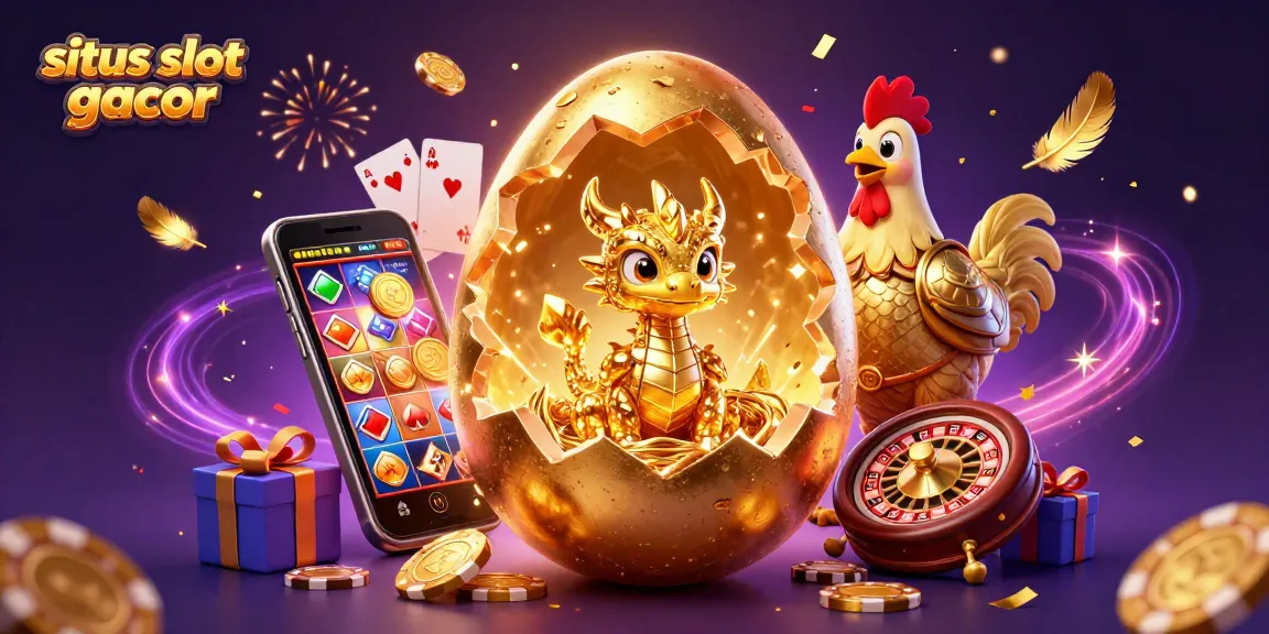 Situs slot gacor reveals a golden dragon amid poker chips and live game elements, celebrating wins.