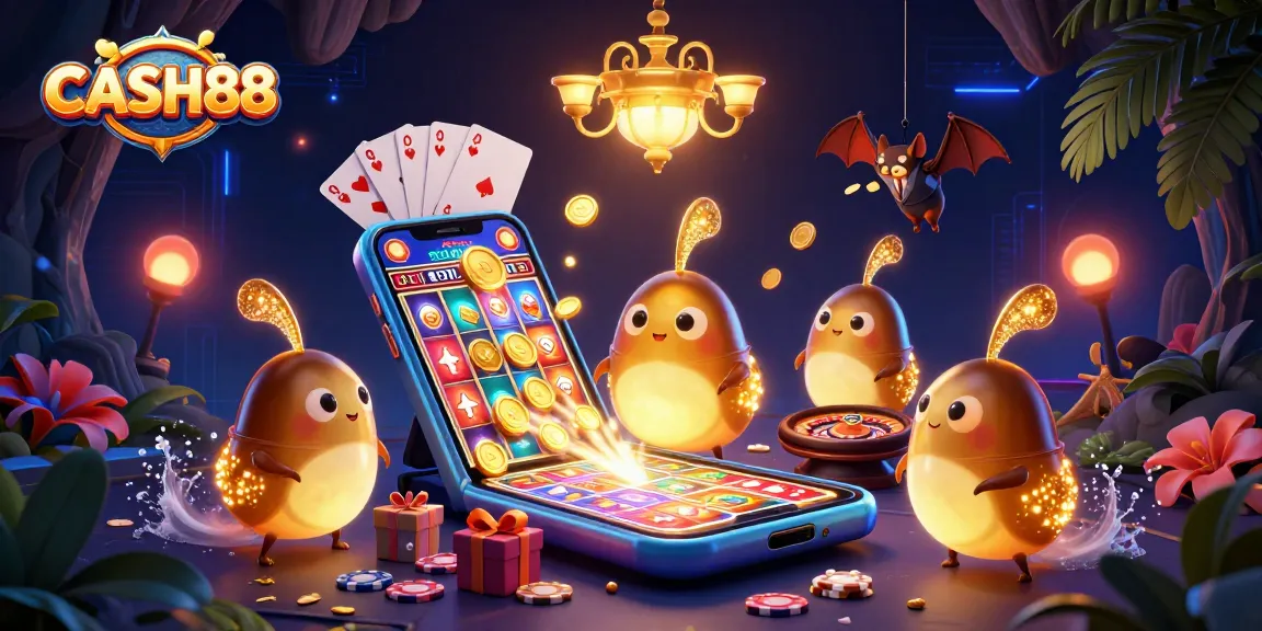 CASH88 illuminates the cave casino with glowing glowworms amidst vibrant gaming elements.