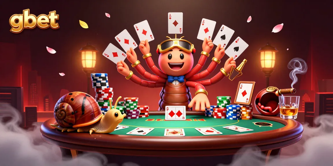 gbet brings excitement with a cartoon millipede dealer and vibrant poker scene.