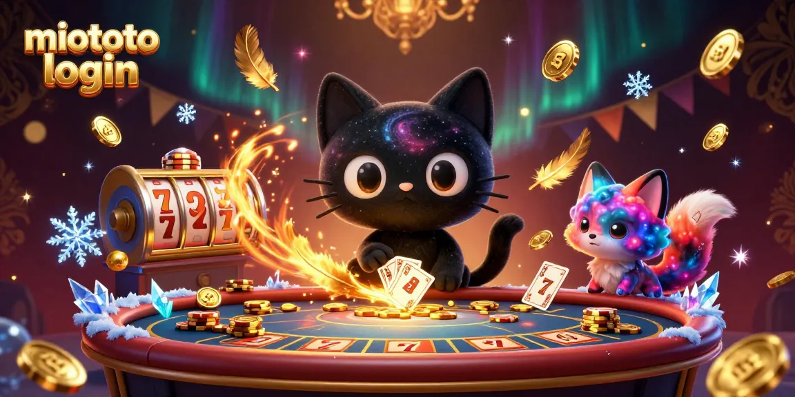 Experience the thrill of miototo login with a cosmic casino scene featuring unique characters and slot elements.
