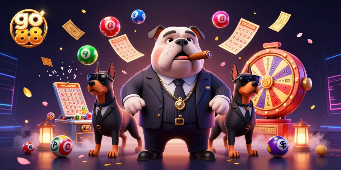 Engage with go 88 in this vibrant casino scene featuring a bulldog mafia boss and dynamic lottery elements.