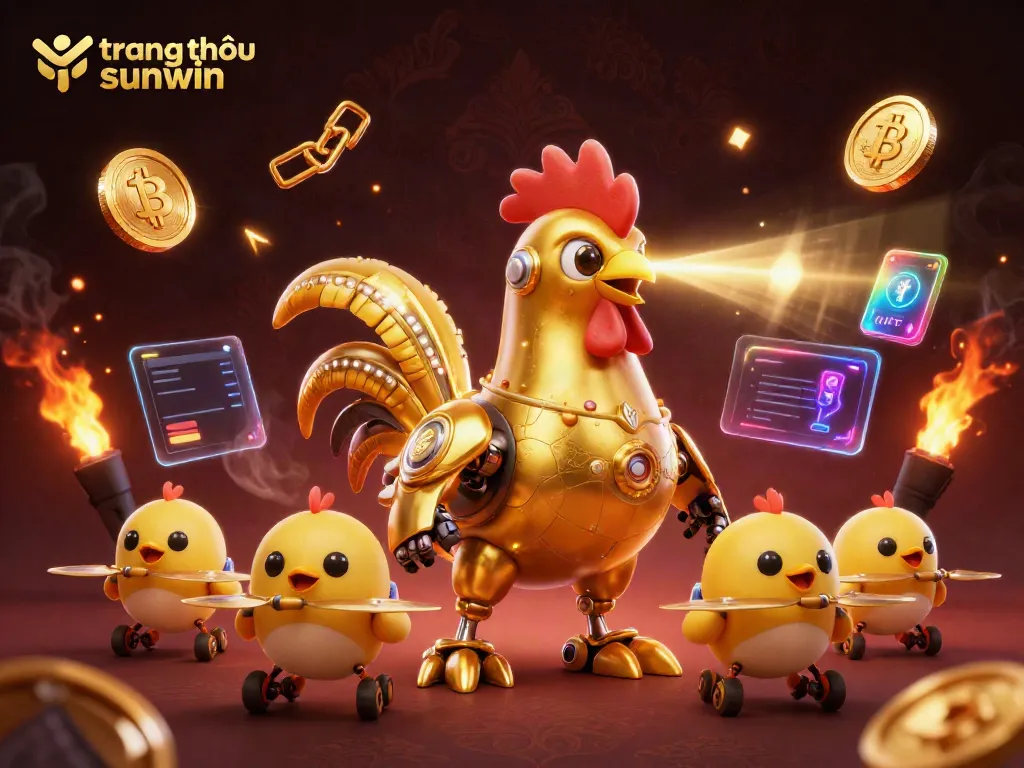 Experience the excitement of gambling on trang chủ sunwin with a golden rooster robot and crypto elements.